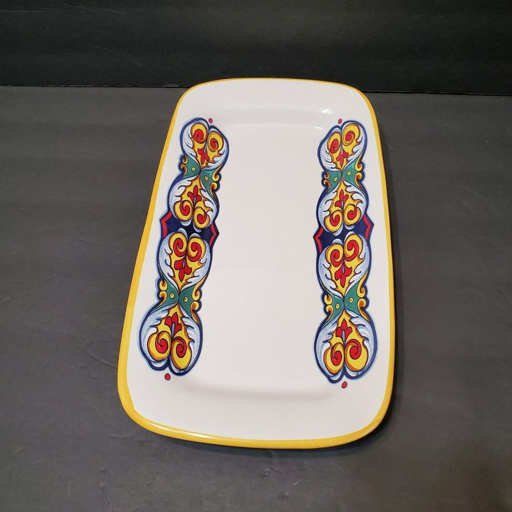 Italian Hand Painted Platter, Nova Deruta Large Sandwich Tray 13x7 Mediterranean